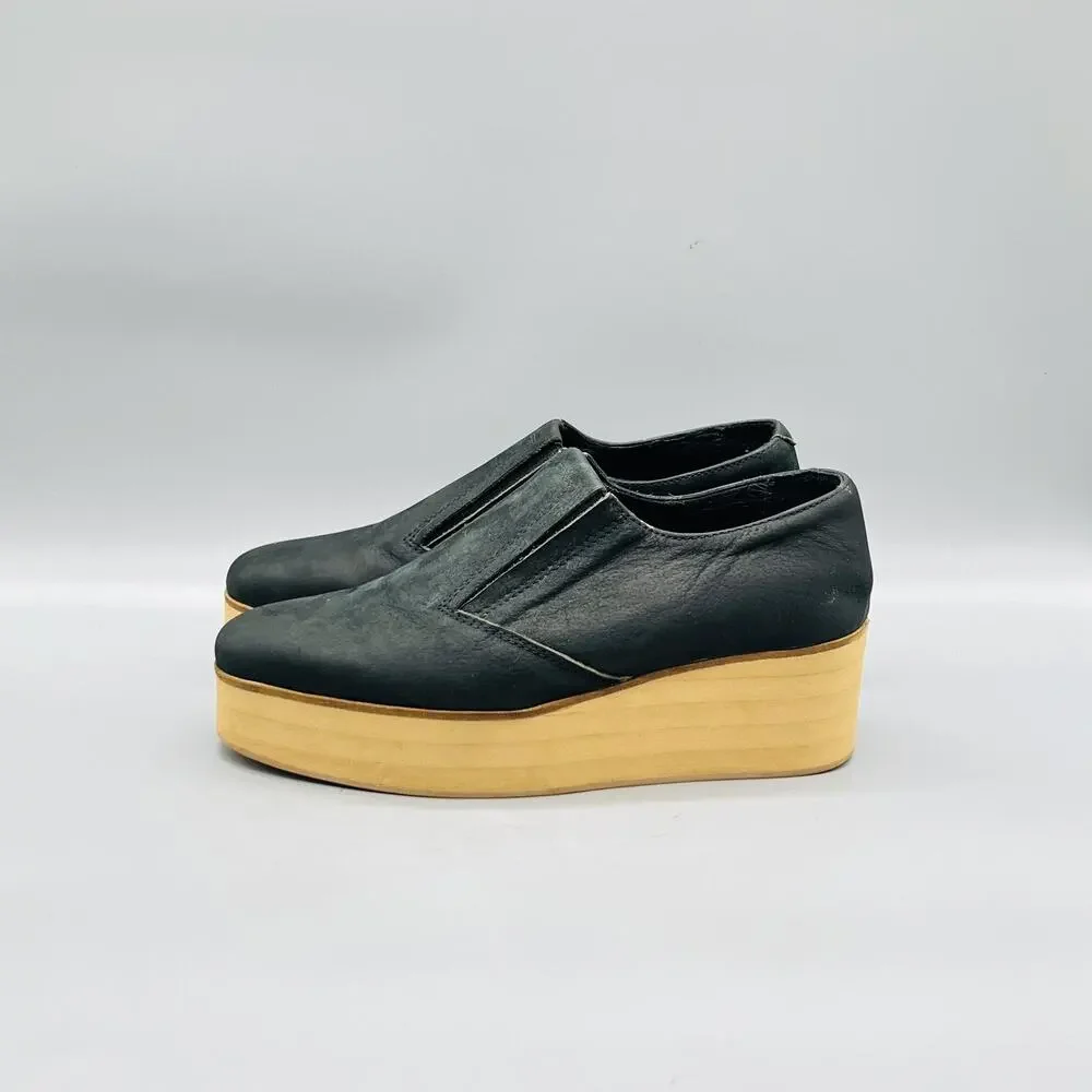 Surface To Air Shoes Womens 7.5 Black Leather Platform Wedge Creeper Flatbush